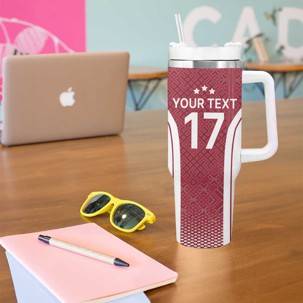 Latvia Basketball Custom Tumbler With Handle Red Latvian Pattern