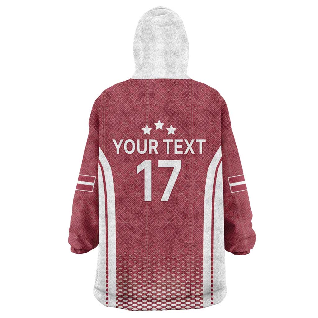 Latvia Basketball Custom Wearable Blanket Hoodie Red Latvian Pattern