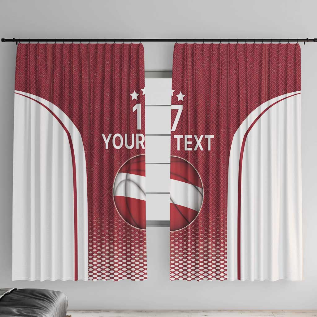 Latvia Basketball Custom Window Curtain Red Latvian Pattern