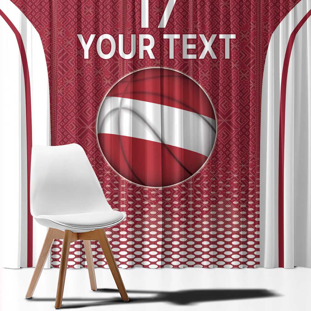 Latvia Basketball Custom Window Curtain Red Latvian Pattern