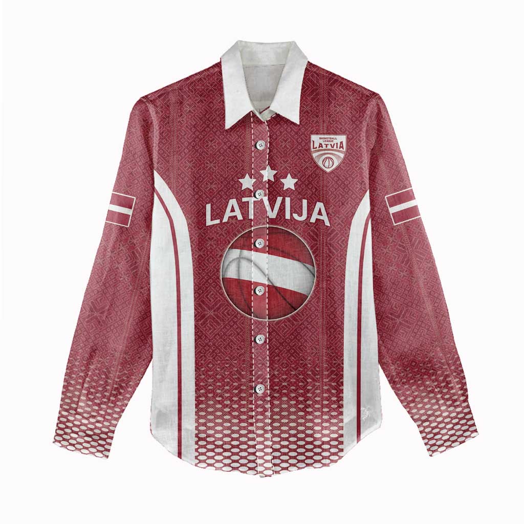 Latvia Basketball Custom Women Casual Shirt Red Latvian Pattern