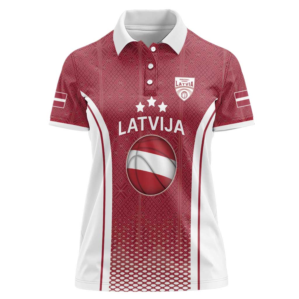 Latvia Basketball Custom Women Polo Shirt Red Latvian Pattern