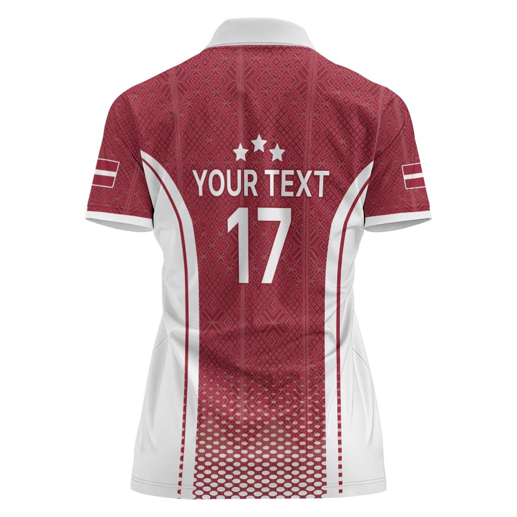 Latvia Basketball Custom Women Polo Shirt Red Latvian Pattern