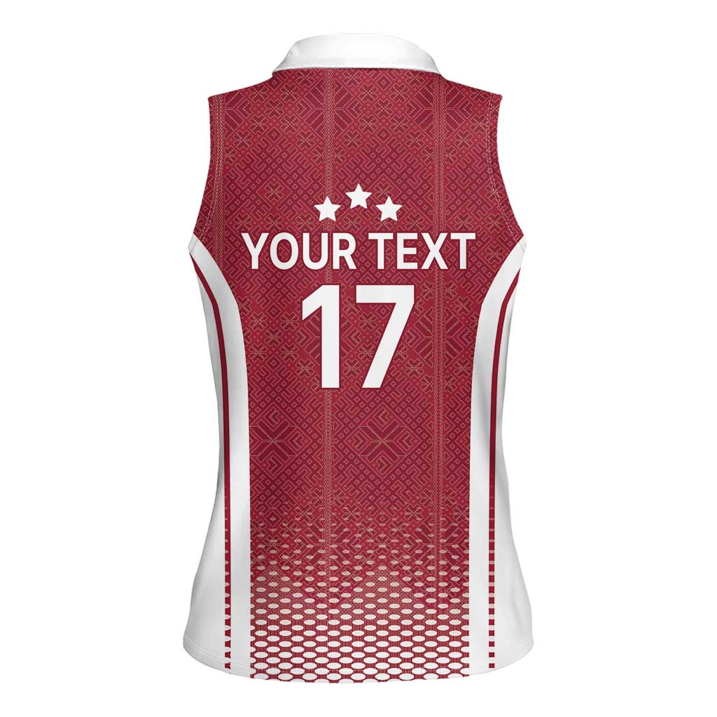 Latvia Basketball Custom Women Sleeveless Polo Shirt Red Latvian Pattern