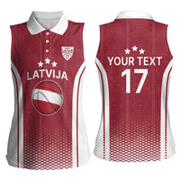 Latvia Basketball Custom Women Sleeveless Polo Shirt Red Latvian Pattern