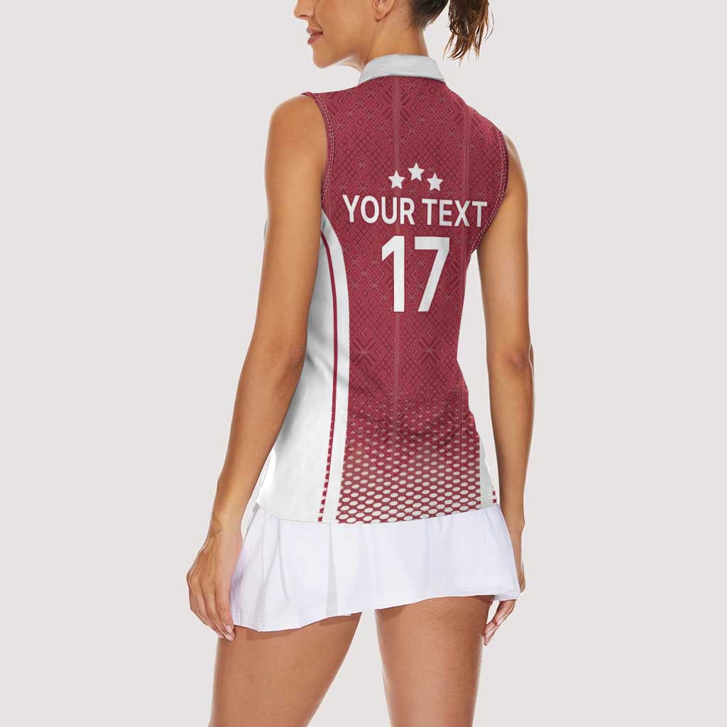 Latvia Basketball Custom Women Sleeveless Polo Shirt Red Latvian Pattern