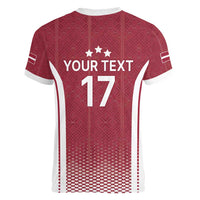 Latvia Basketball Custom Women V-Neck T-Shirt Red Latvian Pattern