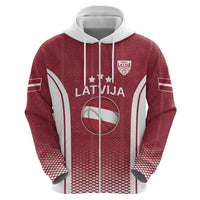 Latvia Basketball Custom Zip Hoodie Red Latvian Pattern
