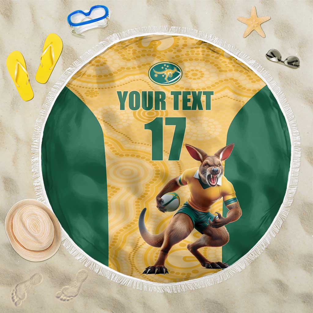 Custom Australia Rugby Beach Blanket Kangaroo Mascot