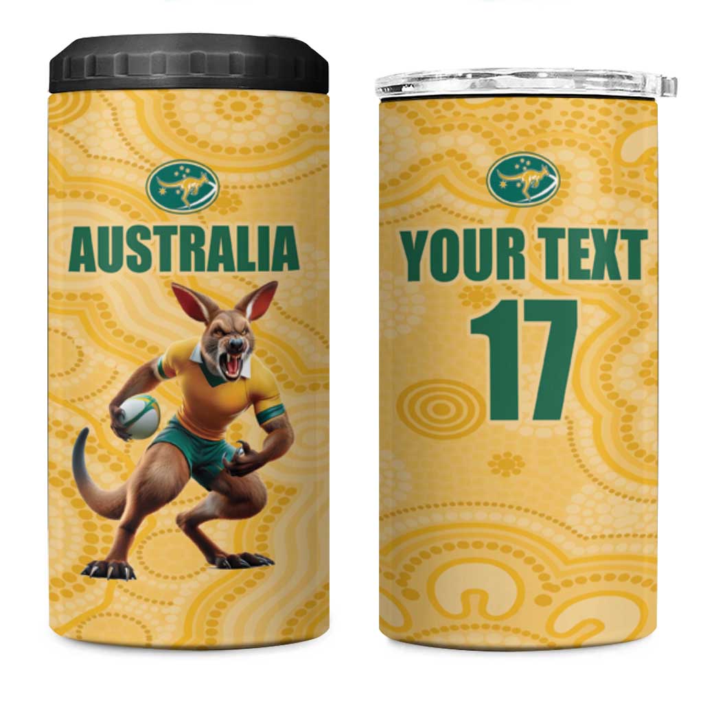 Custom Australia Rugby 4 in 1 Can Cooler Tumbler Kangaroo Mascot