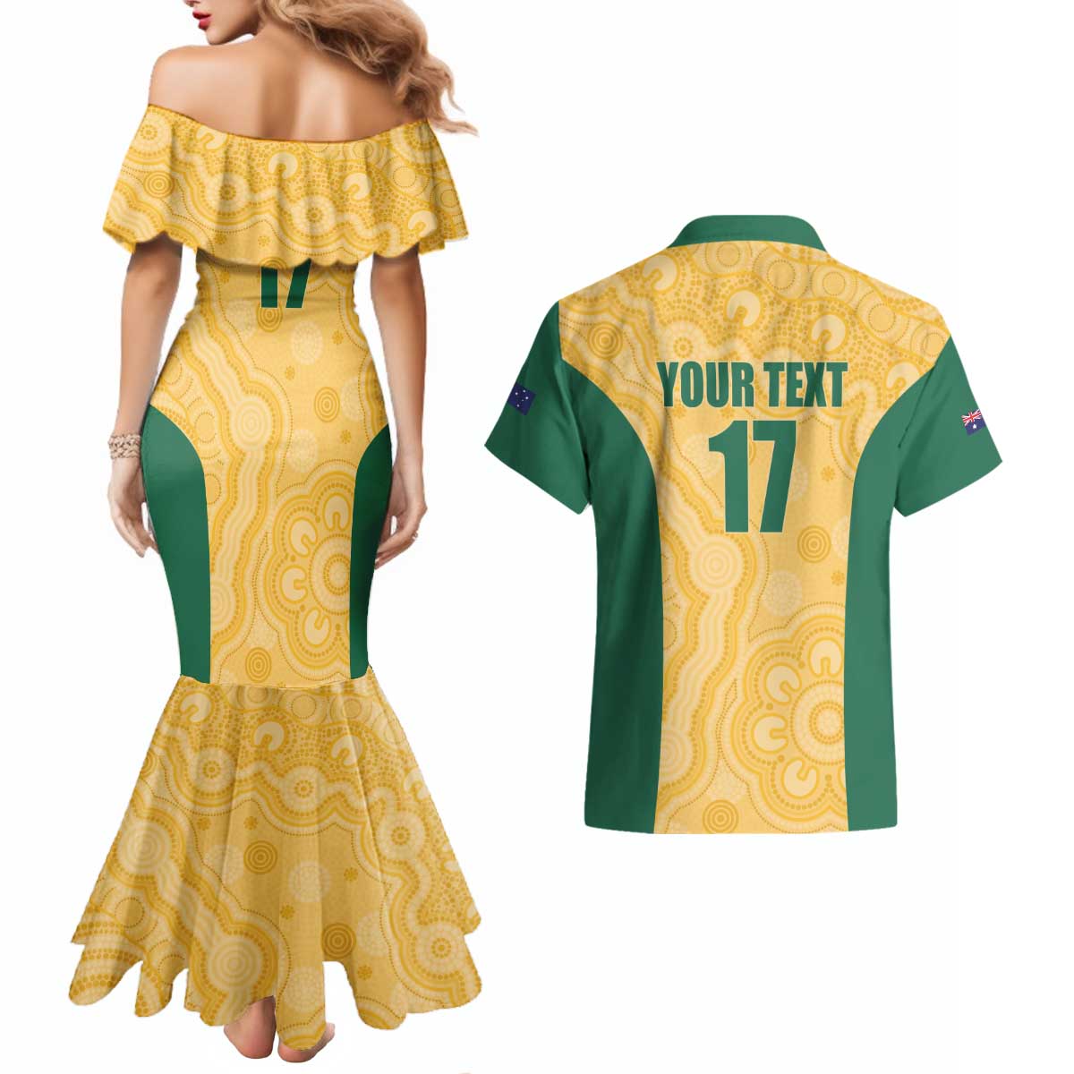 Custom Australia Rugby Couples Matching Mermaid Dress and Hawaiian Shirt Kangaroo Mascot
