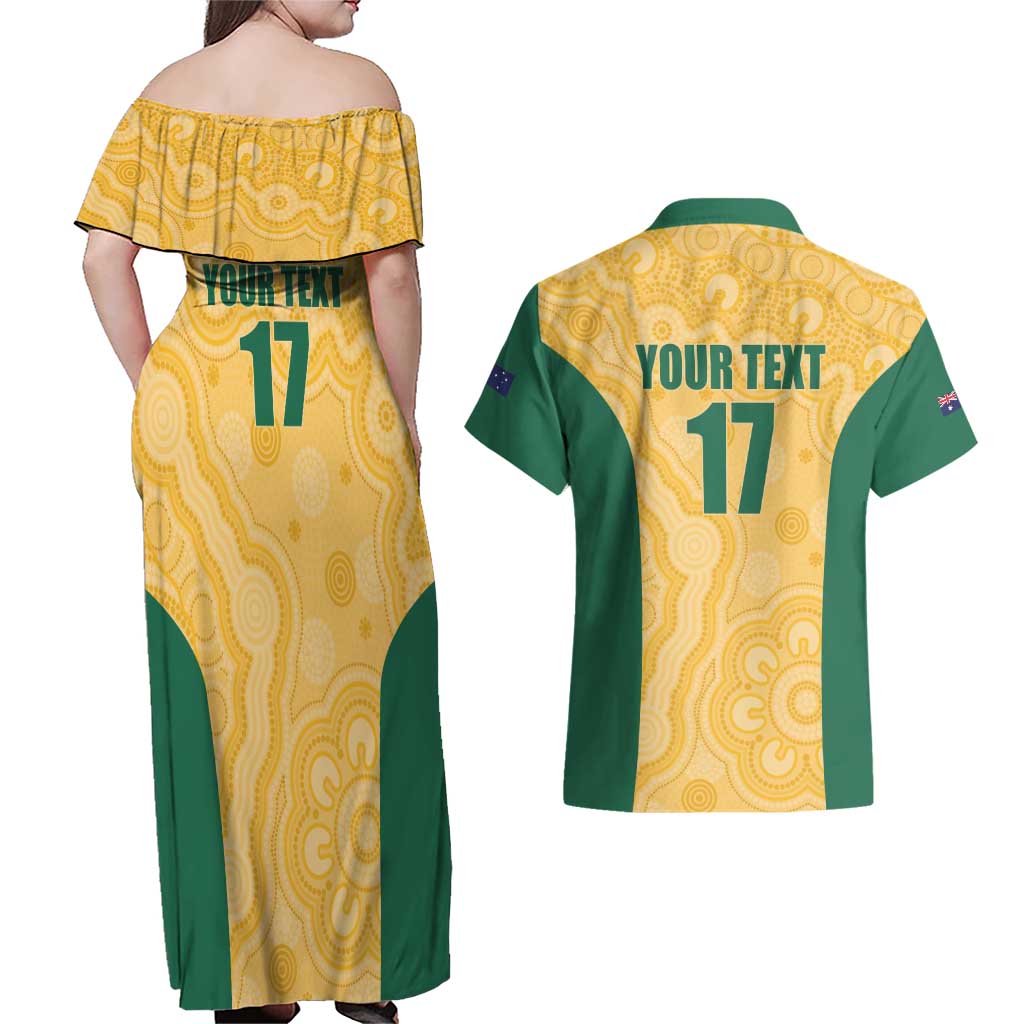 Custom Australia Rugby Couples Matching Off Shoulder Maxi Dress and Hawaiian Shirt Kangaroo Mascot