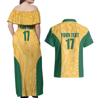 Custom Australia Rugby Couples Matching Off Shoulder Maxi Dress and Hawaiian Shirt Kangaroo Mascot