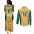 Custom Australia Rugby Couples Matching Puletasi and Long Sleeve Button Shirt Kangaroo Mascot