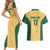 Custom Australia Rugby Couples Matching Short Sleeve Bodycon Dress and Hawaiian Shirt Kangaroo Mascot