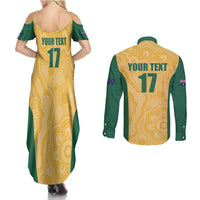 Custom Australia Rugby Couples Matching Summer Maxi Dress and Long Sleeve Button Shirt Kangaroo Mascot