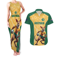 Custom Australia Rugby Couples Matching Tank Maxi Dress and Hawaiian Shirt Kangaroo Mascot