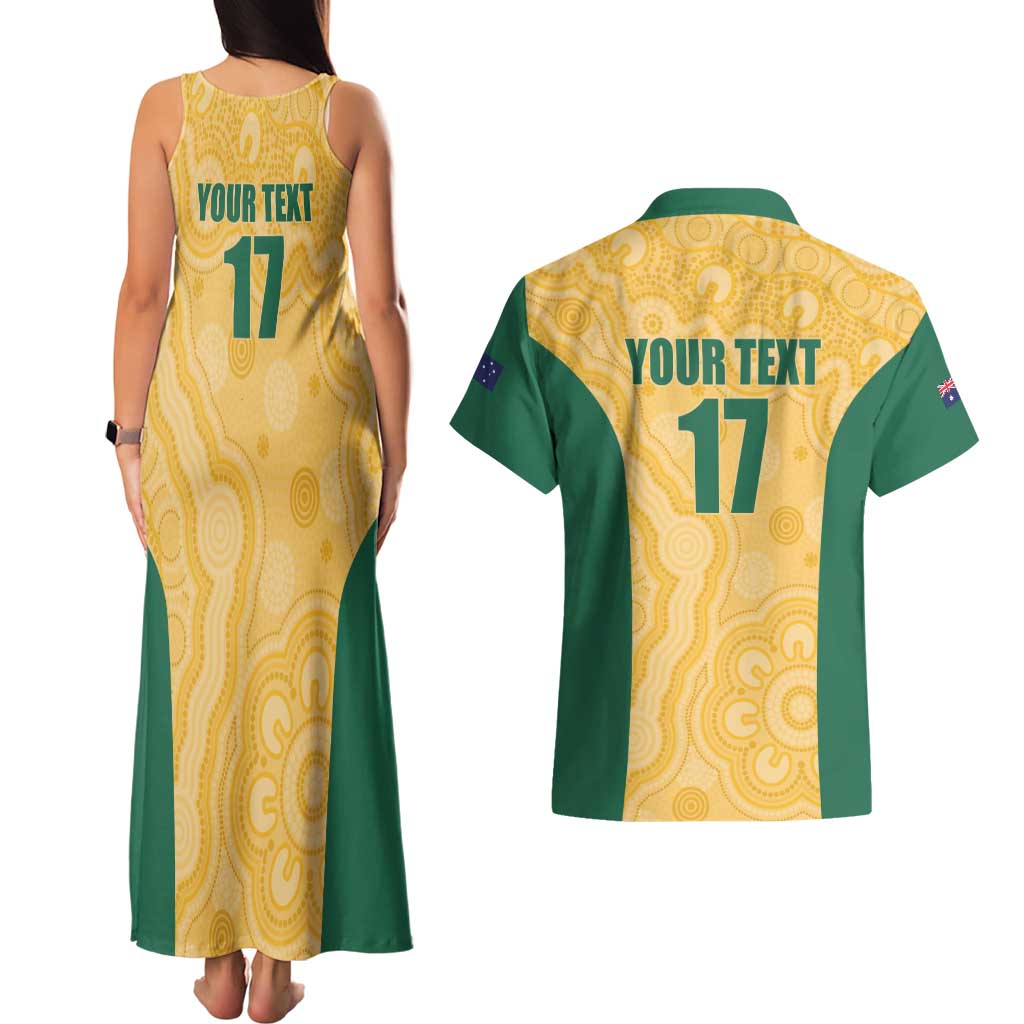 Custom Australia Rugby Couples Matching Tank Maxi Dress and Hawaiian Shirt Kangaroo Mascot