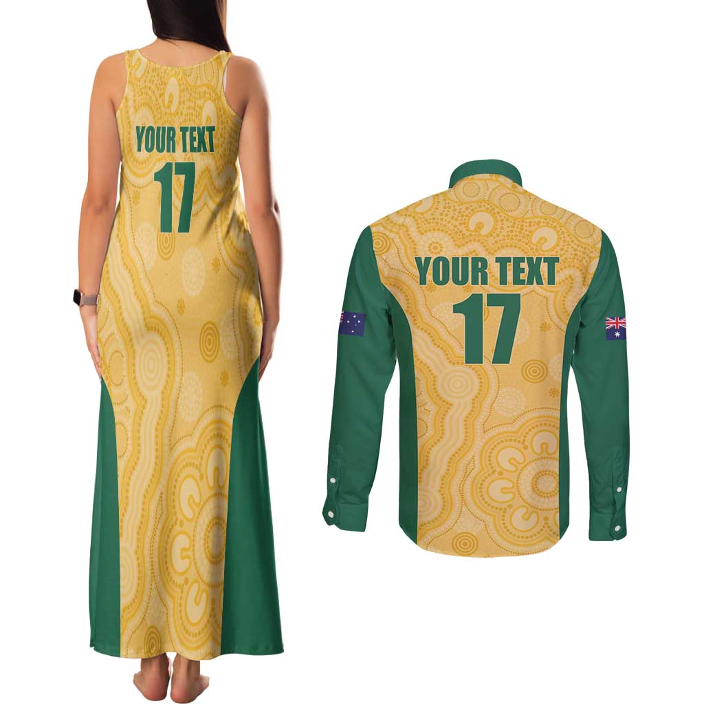 Custom Australia Rugby Couples Matching Tank Maxi Dress and Long Sleeve Button Shirt Kangaroo Mascot