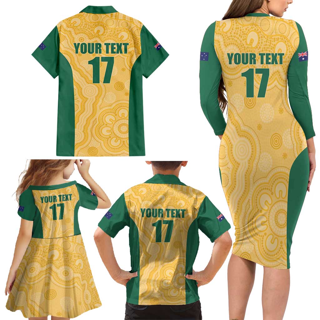 Custom Australia Rugby Family Matching Long Sleeve Bodycon Dress and Hawaiian Shirt Kangaroo Mascot
