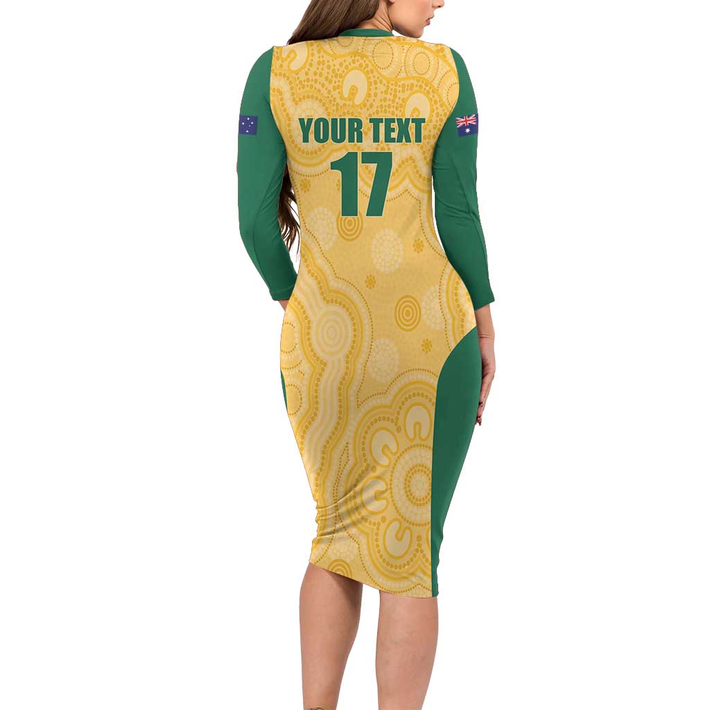 Custom Australia Rugby Family Matching Long Sleeve Bodycon Dress and Hawaiian Shirt Kangaroo Mascot