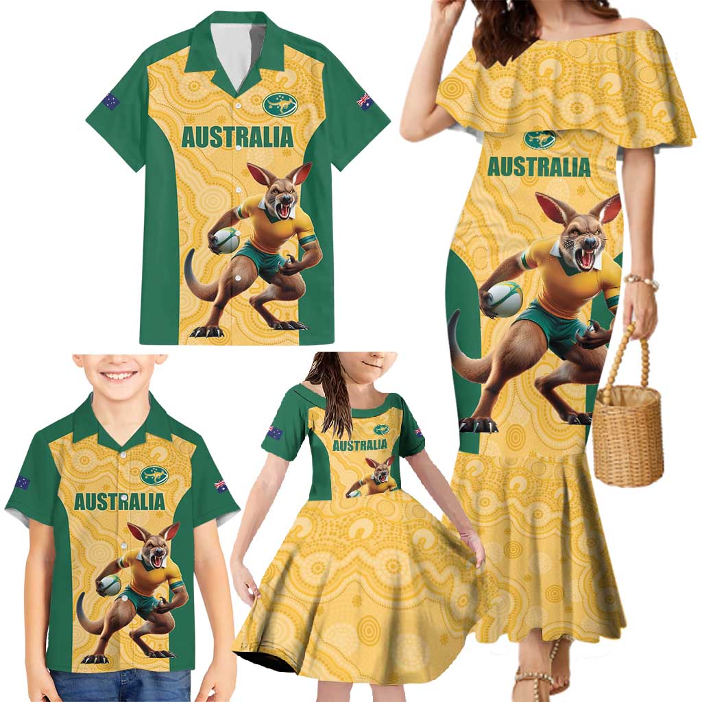 Custom Australia Rugby Family Matching Mermaid Dress and Hawaiian Shirt Kangaroo Mascot