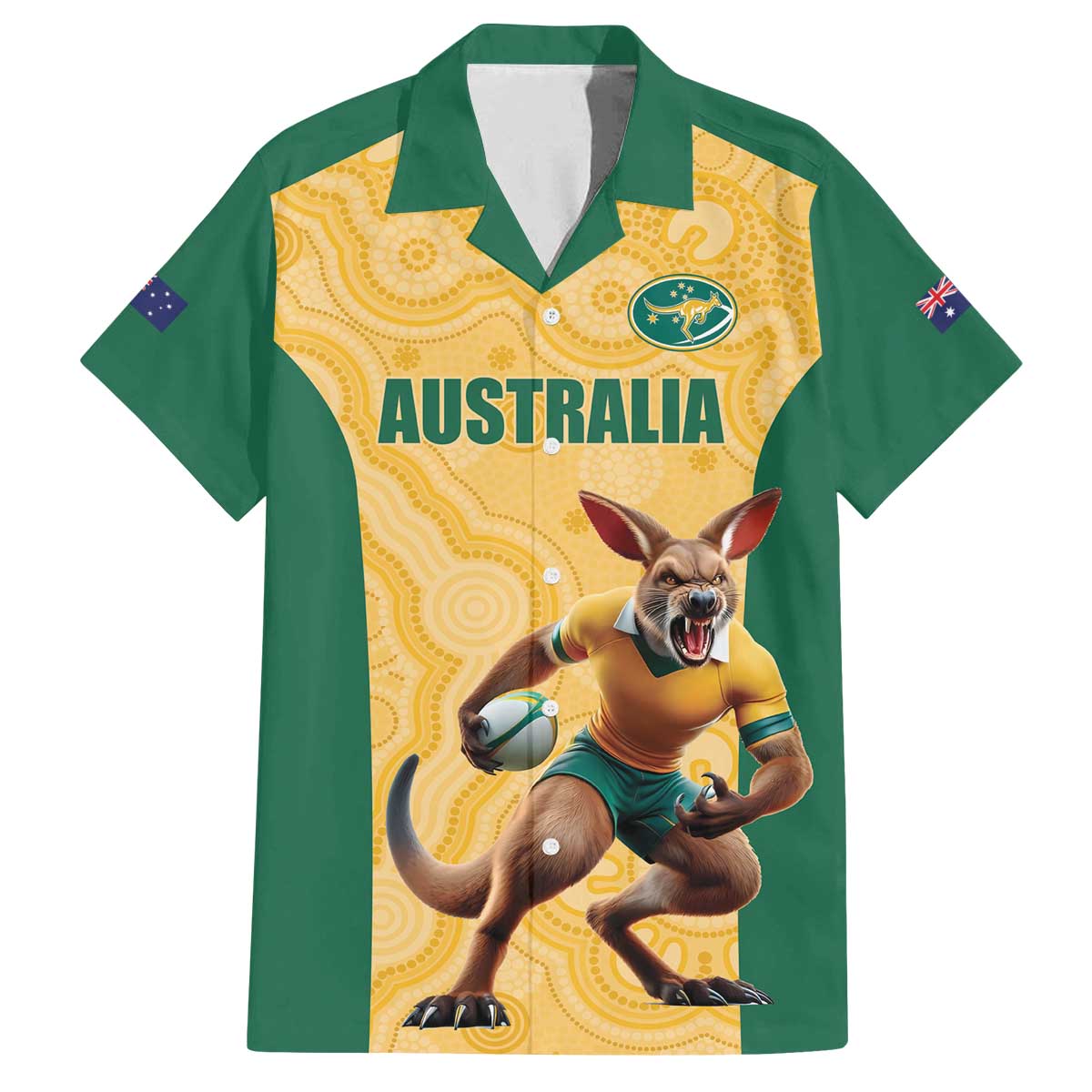 Custom Australia Rugby Family Matching Off The Shoulder Long Sleeve Dress and Hawaiian Shirt Kangaroo Mascot