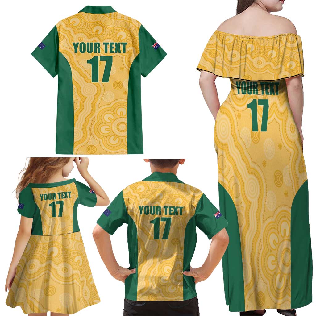 Custom Australia Rugby Family Matching Off Shoulder Maxi Dress and Hawaiian Shirt Kangaroo Mascot