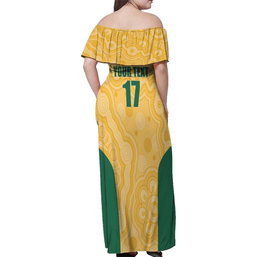 Custom Australia Rugby Family Matching Off Shoulder Maxi Dress and Hawaiian Shirt Kangaroo Mascot