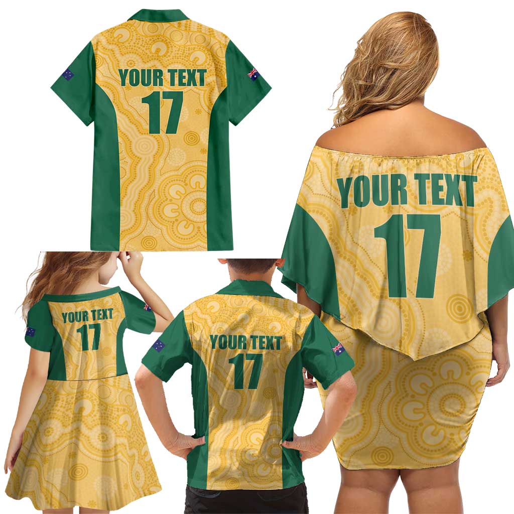 Custom Australia Rugby Family Matching Off Shoulder Short Dress and Hawaiian Shirt Kangaroo Mascot