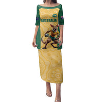 Custom Australia Rugby Family Matching Puletasi and Hawaiian Shirt Kangaroo Mascot