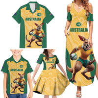 Custom Australia Rugby Family Matching Summer Maxi Dress and Hawaiian Shirt Kangaroo Mascot