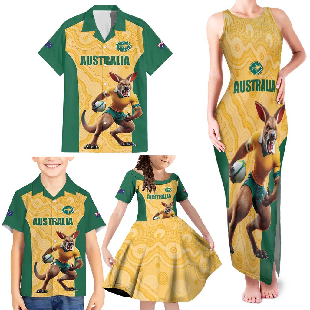 Custom Australia Rugby Family Matching Tank Maxi Dress and Hawaiian Shirt Kangaroo Mascot