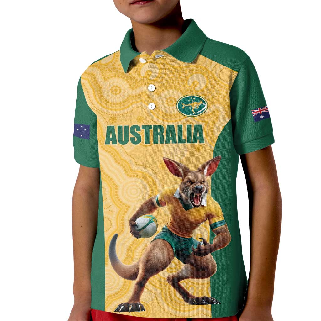 Custom Australia Rugby Kid Polo Shirt Kangaroo Mascot