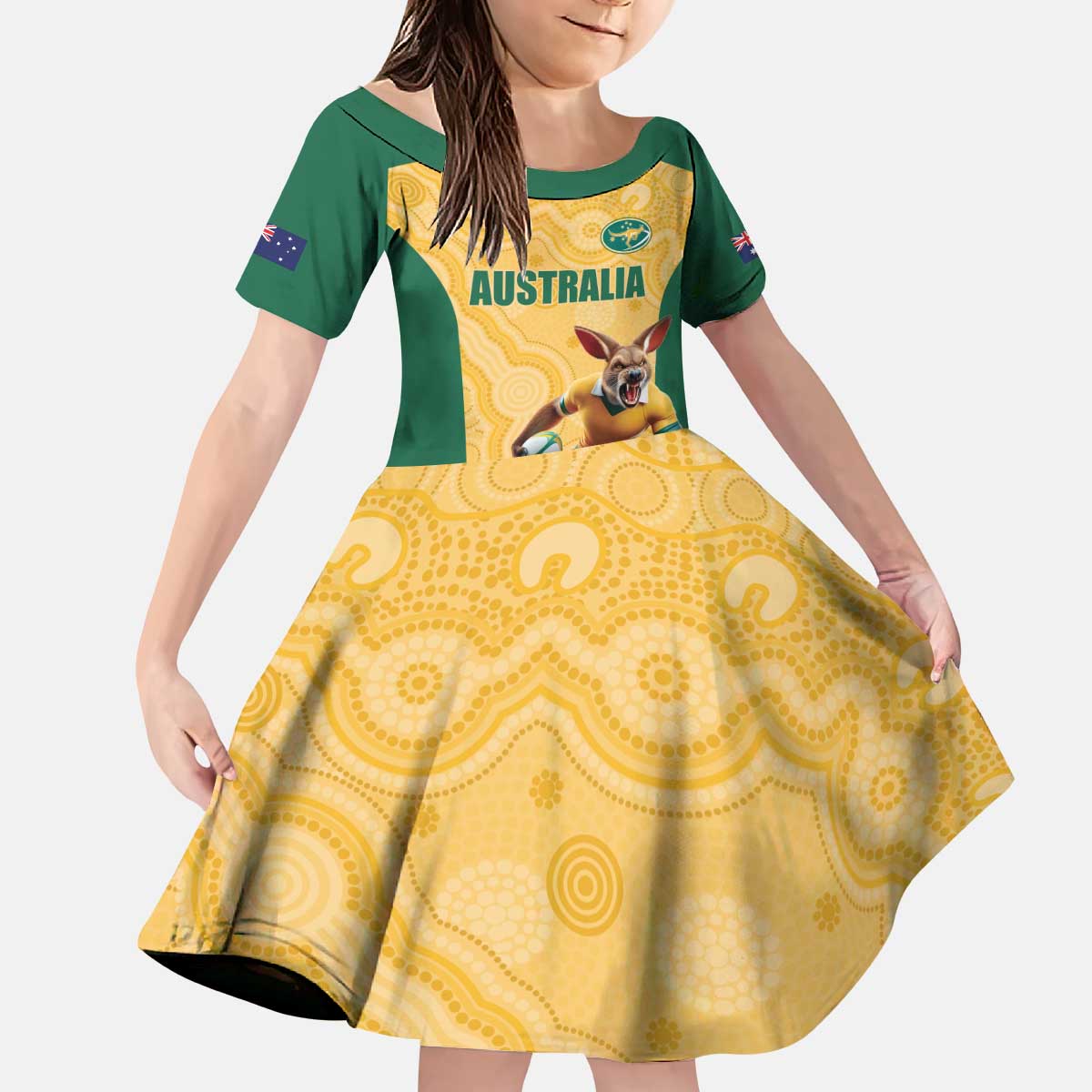Custom Australia Rugby Kid Short Sleeve Dress Kangaroo Mascot