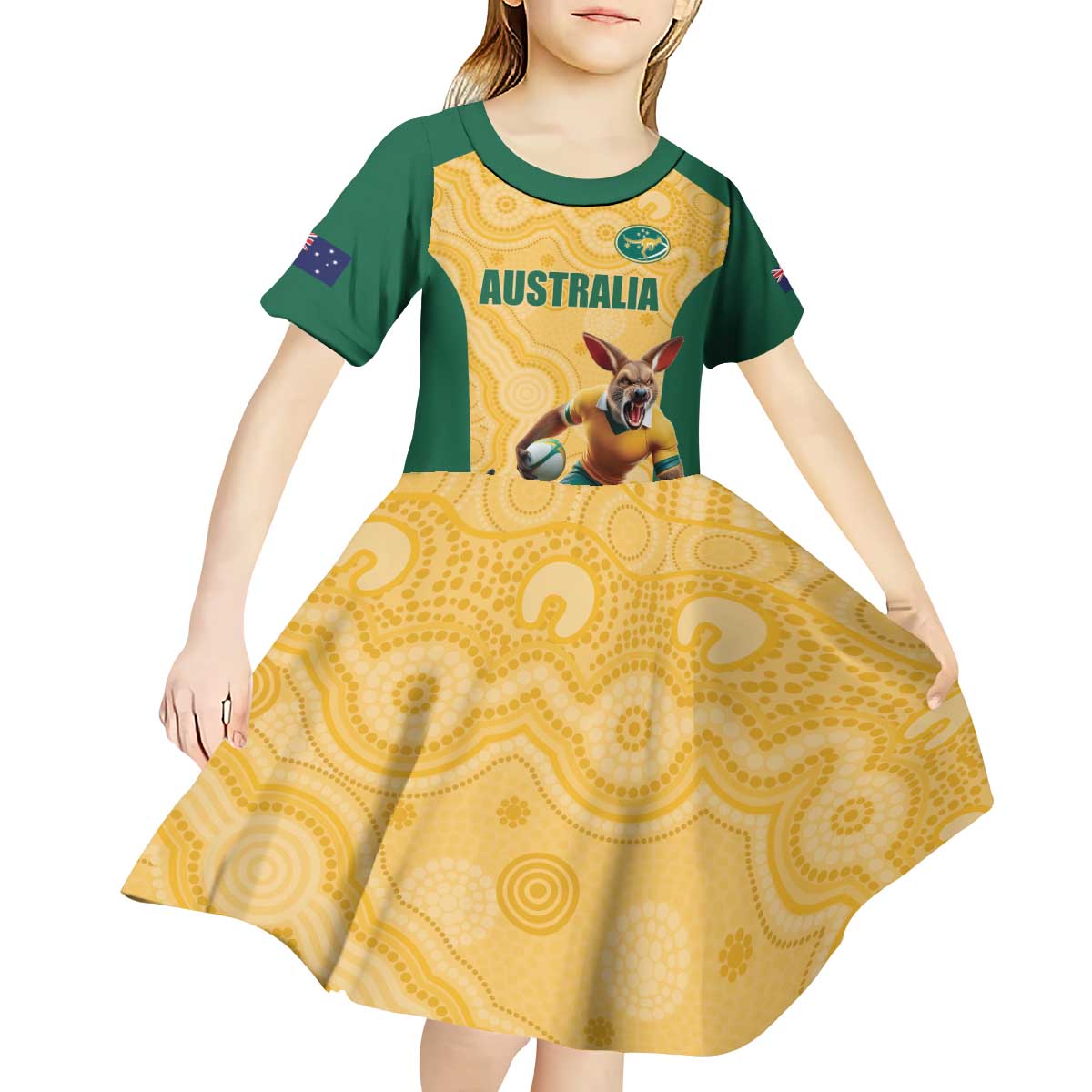 Custom Australia Rugby Kid Short Sleeve Dress Kangaroo Mascot
