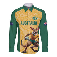 Custom Australia Rugby Long Sleeve Button Shirt Kangaroo Mascot