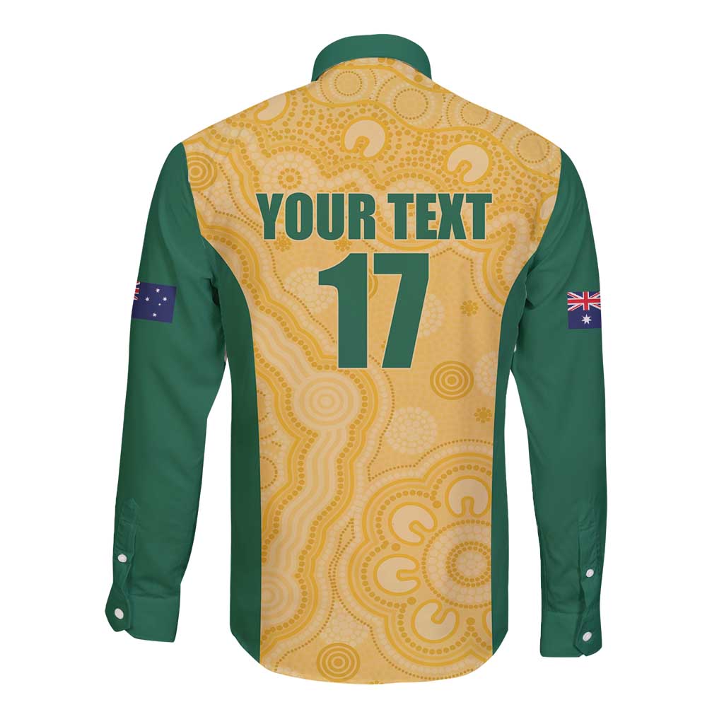 Custom Australia Rugby Long Sleeve Button Shirt Kangaroo Mascot