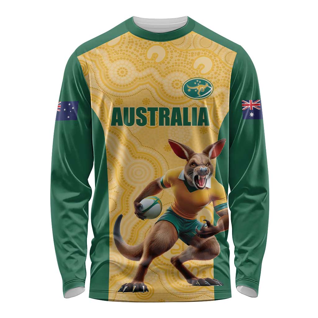 Custom Australia Rugby Long Sleeve Shirt Kangaroo Mascot