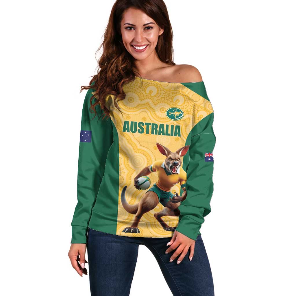 Custom Australia Rugby Off Shoulder Sweater Kangaroo Mascot