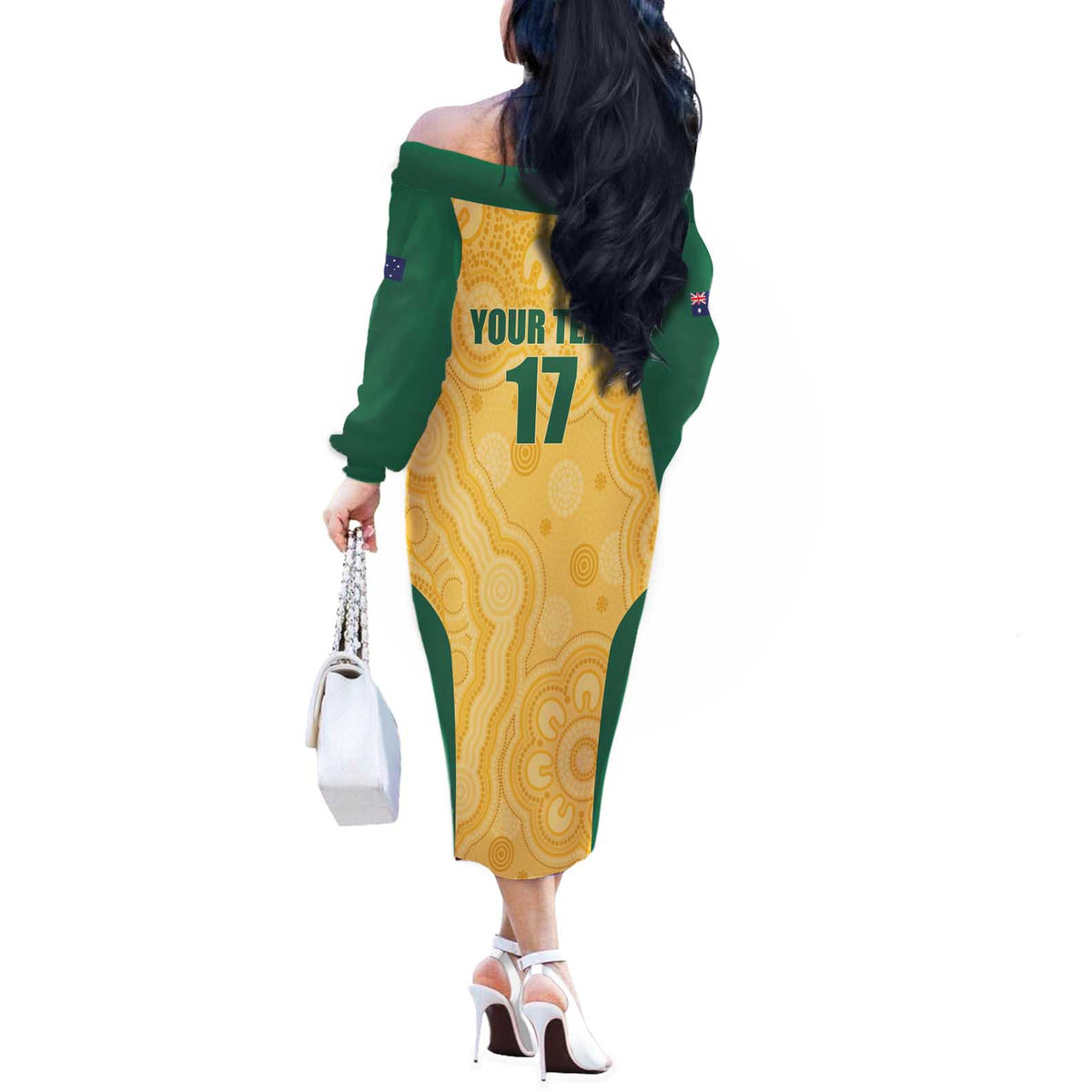 Custom Australia Rugby Off The Shoulder Long Sleeve Dress Kangaroo Mascot