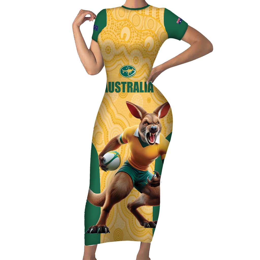 Custom Australia Rugby Short Sleeve Bodycon Dress Kangaroo Mascot