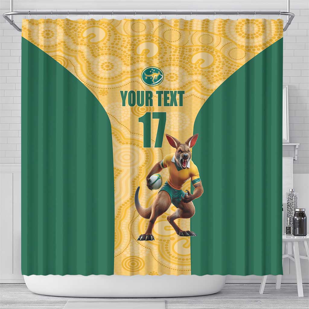Custom Australia Rugby Shower Curtain Kangaroo Mascot