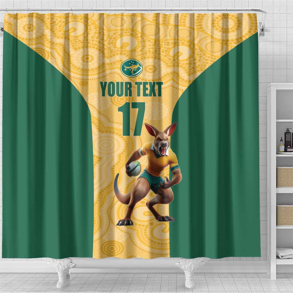 Custom Australia Rugby Shower Curtain Kangaroo Mascot