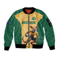 Custom Australia Rugby Sleeve Zip Bomber Jacket Kangaroo Mascot