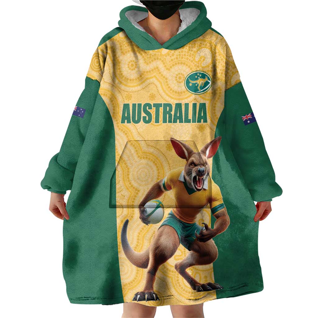 Custom Australia Rugby Wearable Blanket Hoodie Kangaroo Mascot