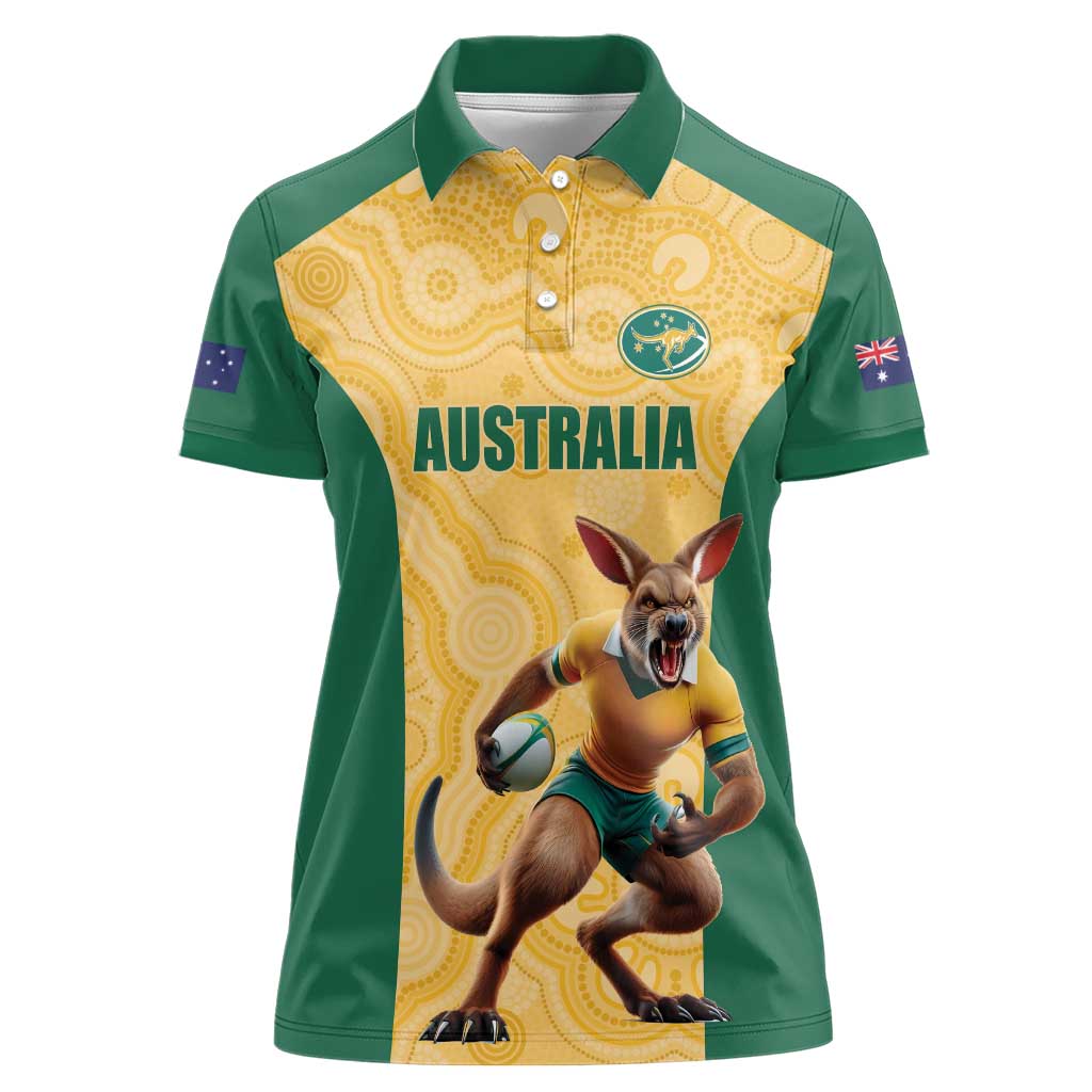 Custom Australia Rugby Women Polo Shirt Kangaroo Mascot