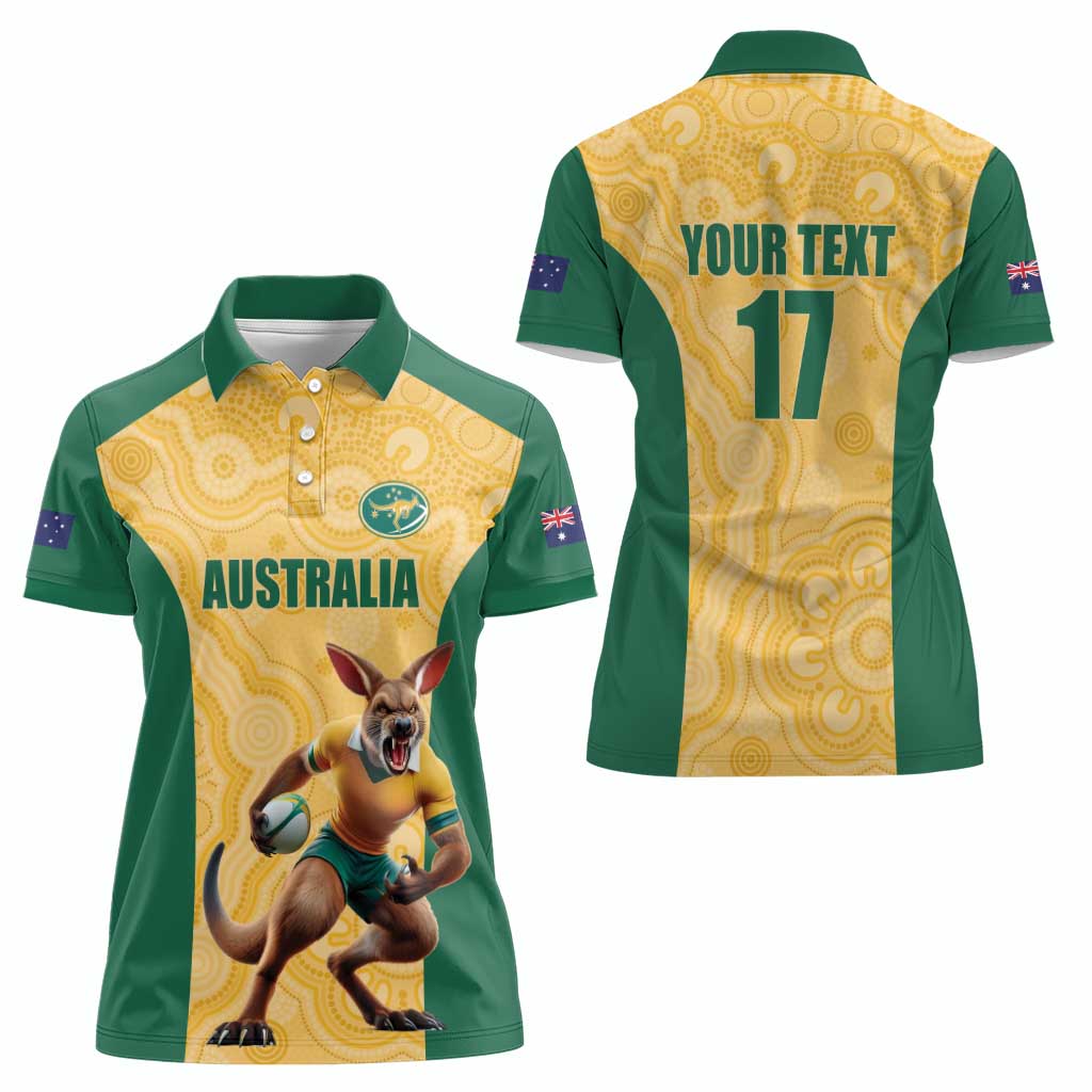 Custom Australia Rugby Women Polo Shirt Kangaroo Mascot