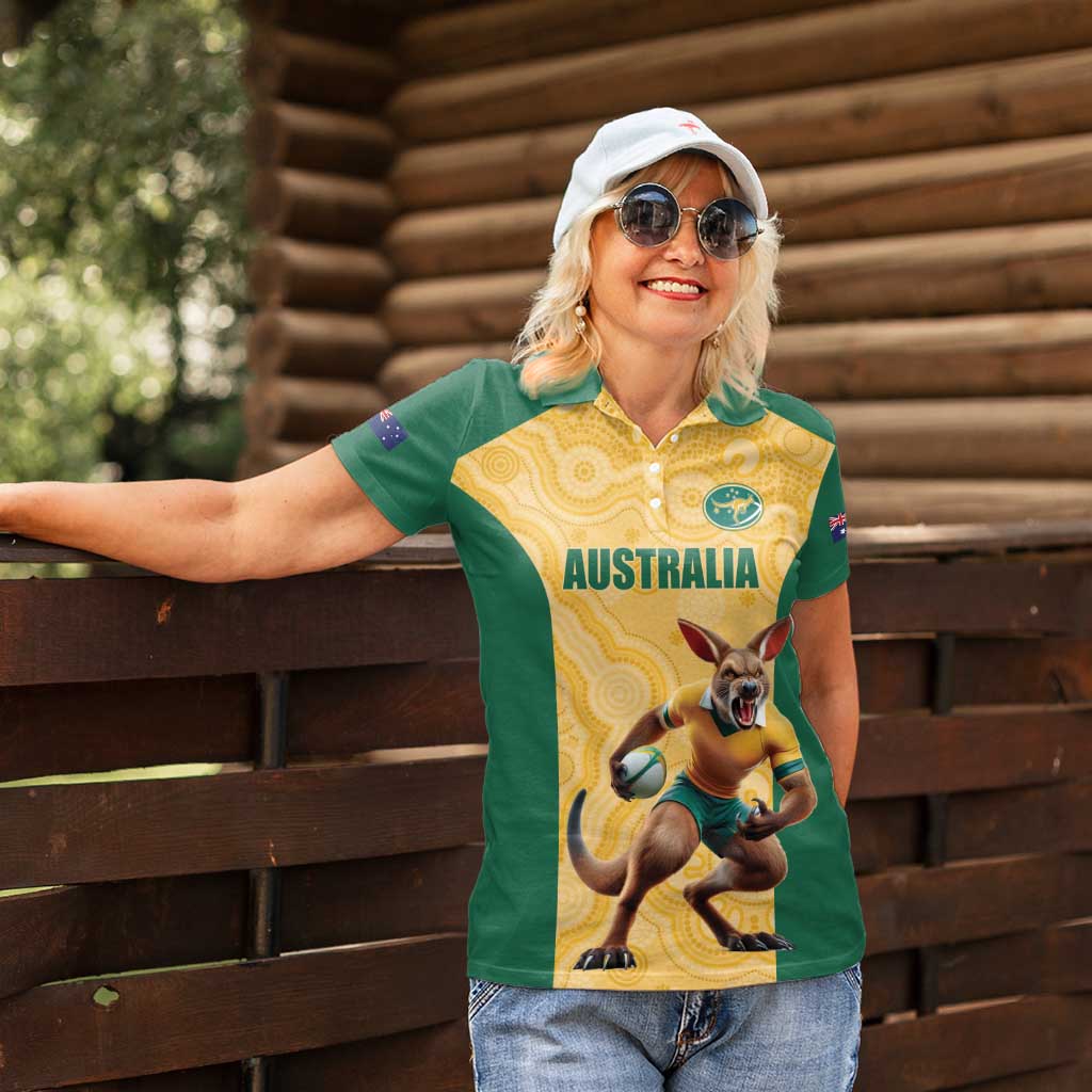 Custom Australia Rugby Women Polo Shirt Kangaroo Mascot