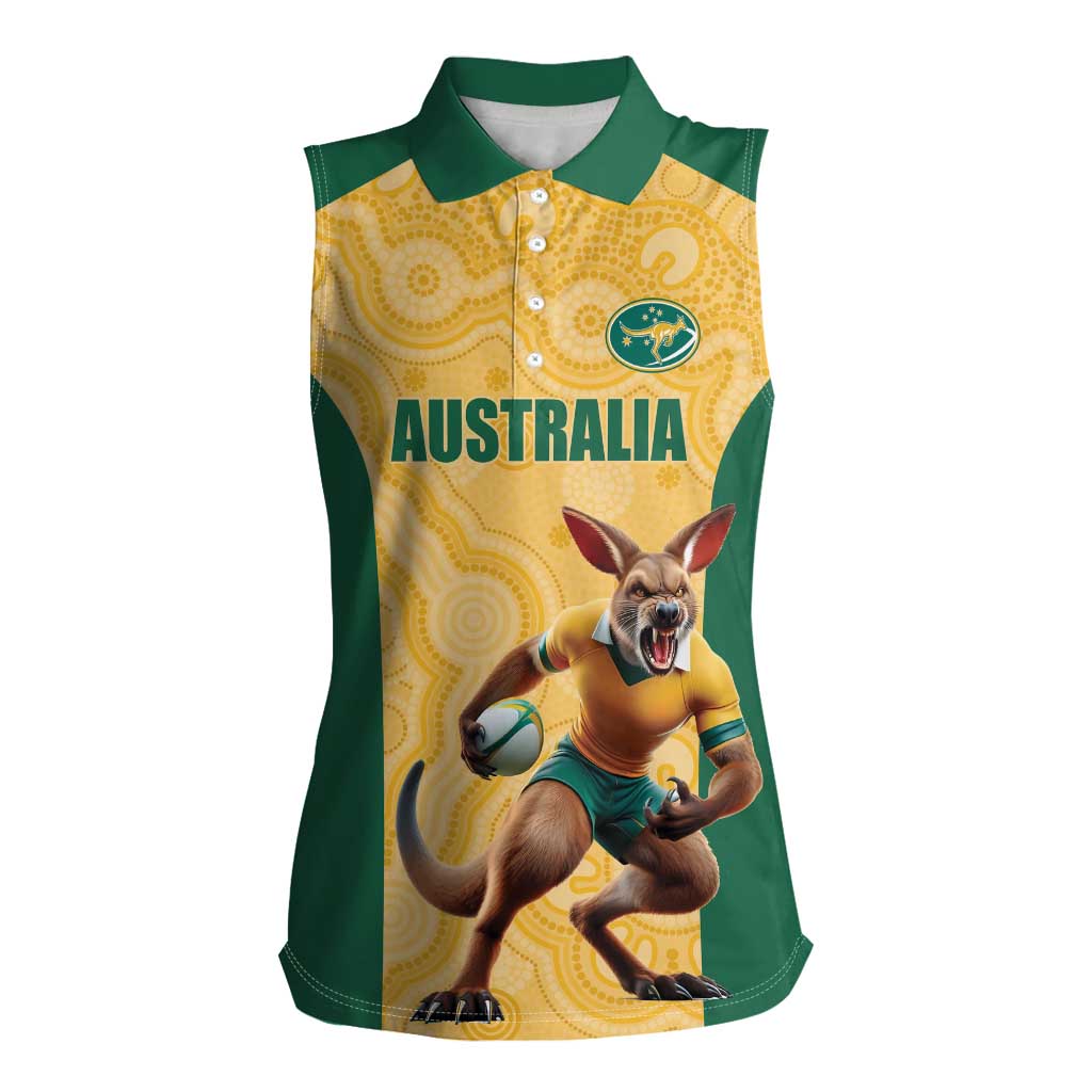 Custom Australia Rugby Women Sleeveless Polo Shirt Kangaroo Mascot